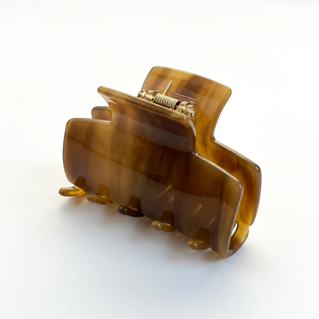 Small Square Acetate Claw Clip Beige and Brown