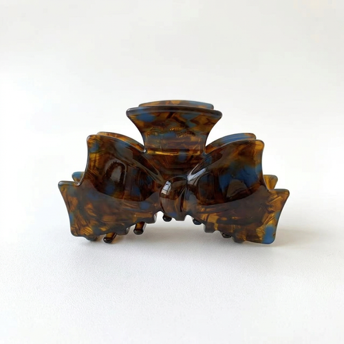 Acetate Bow Claw Clip Brown Tones 9cm
