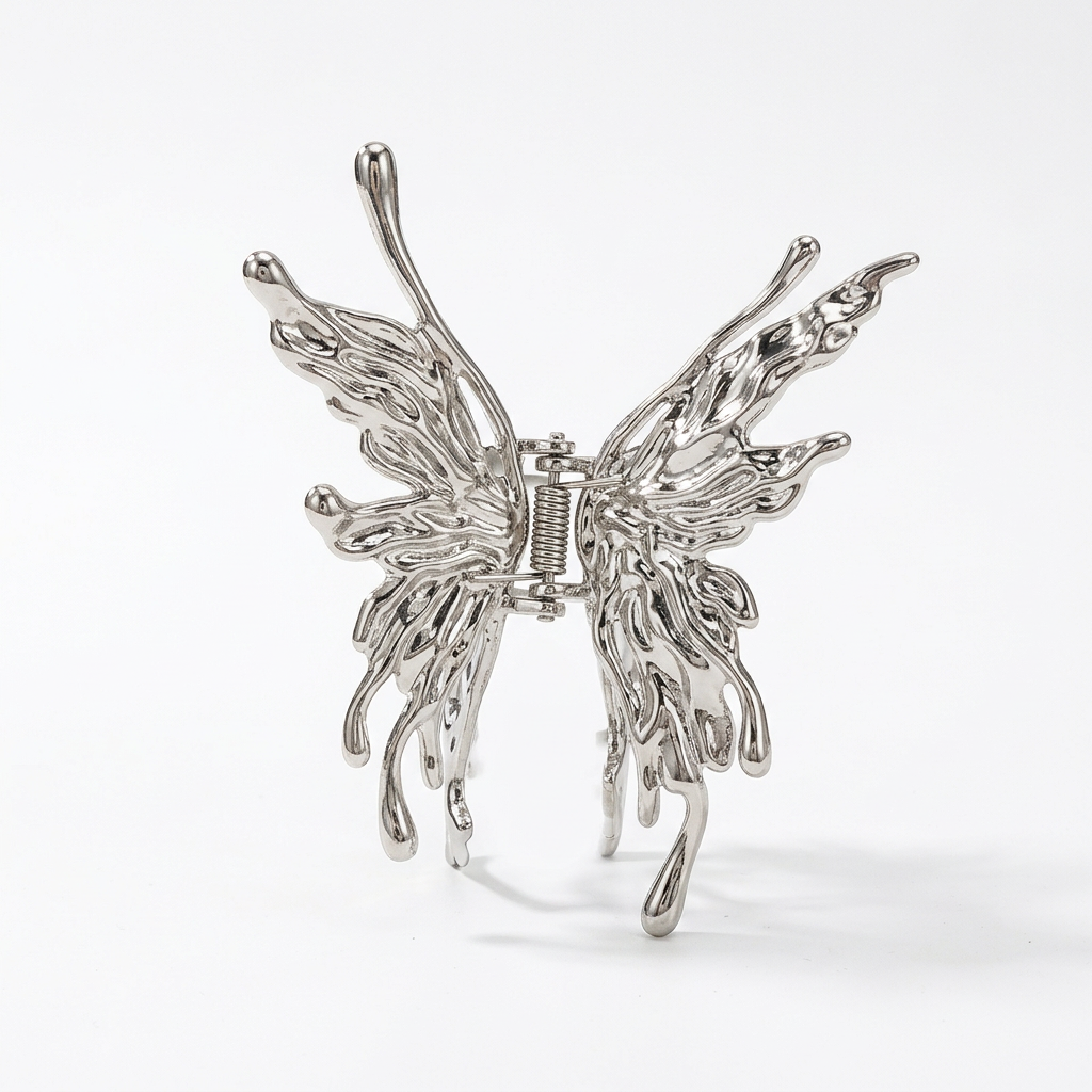 Liquid Metal Bow Claw Clip Silver
