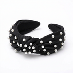 Pearl-Studded Knotted Headband, Wide Fabric