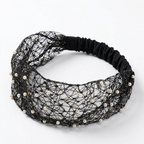Wide Pearl-Trim Stretch Headband, Fabric Hair Wrap