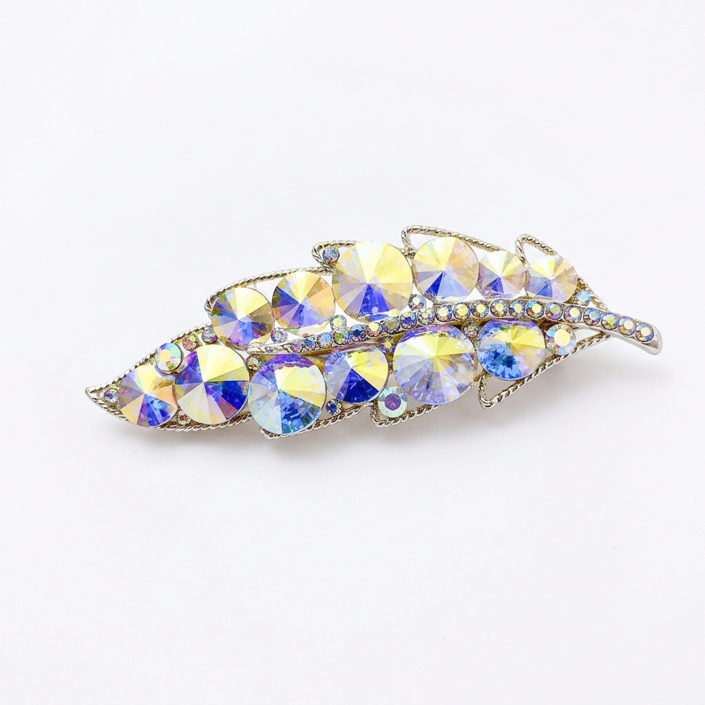 Crystal Leaf Side Clip, Slim 7 cm Hair Clip