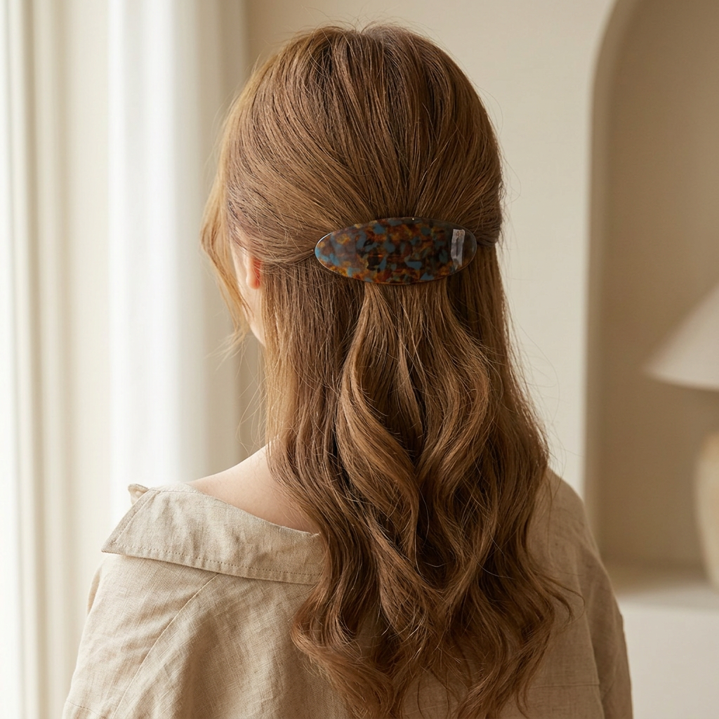 Oval Spring Hair Clip in Tortoise Tones