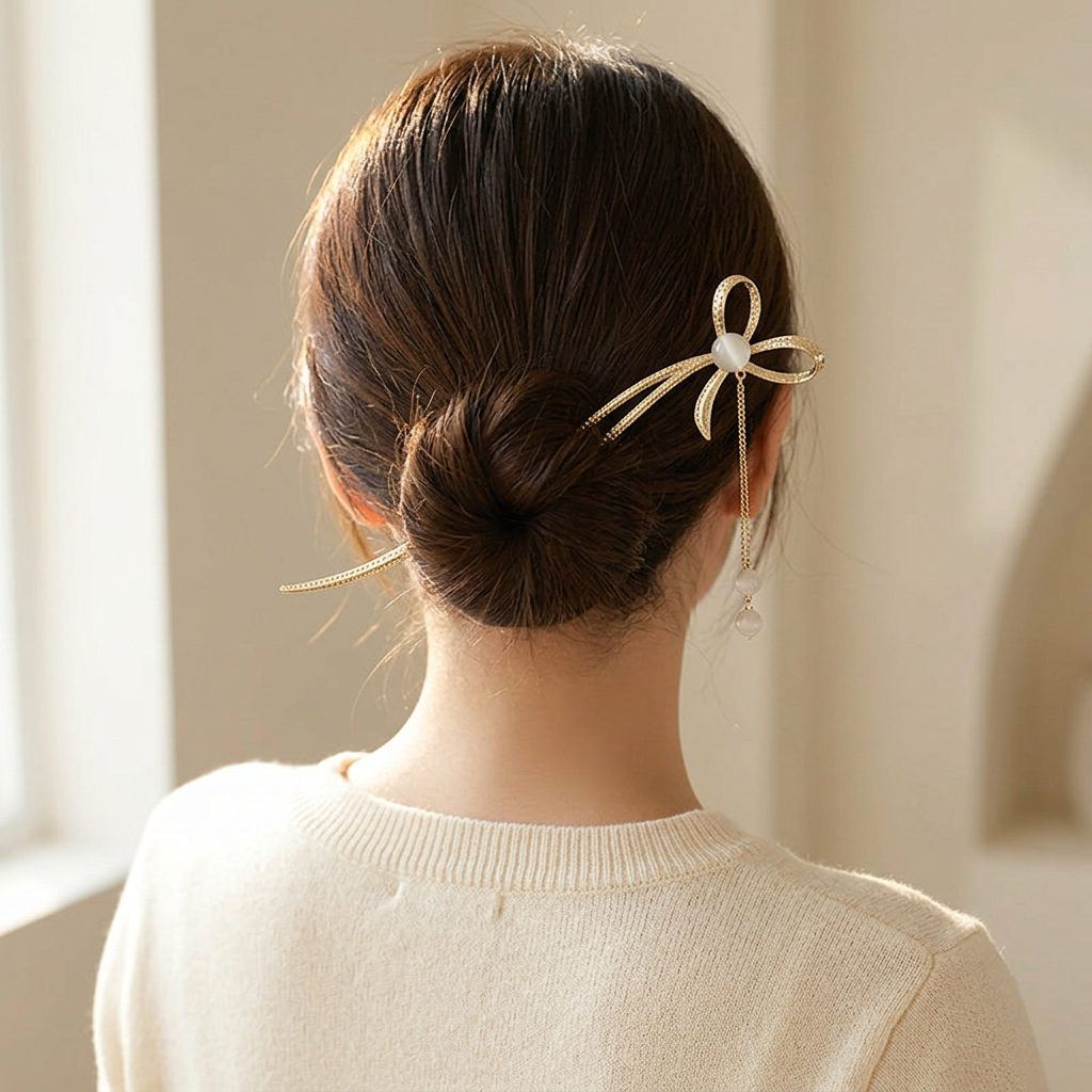 Crystal Bow Hair Stick with Tassel