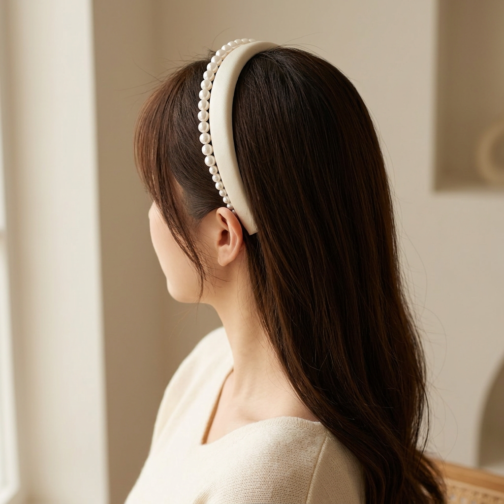 Pearl Satin Headband, Double-Layer Slim Hair Band
