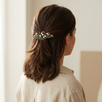 Green Enamel Leaf and Pearl Hair Clip