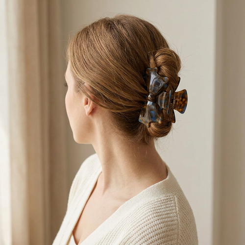 Acetate Bow Claw Clip Brown Tones 9cm