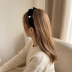 Velvet Pearl Headband, Vintage Polka Dot Hair Band