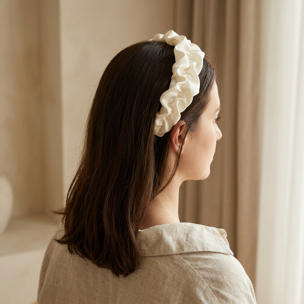 Pleated Satin Headband, Wide Padded Hair Band