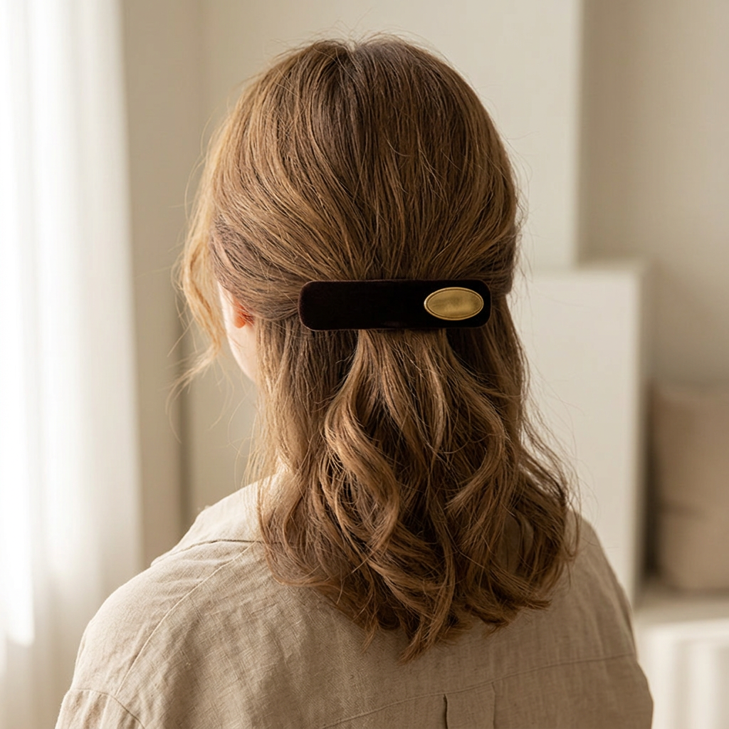 Velvet Hair Barrette with Gold Buckle