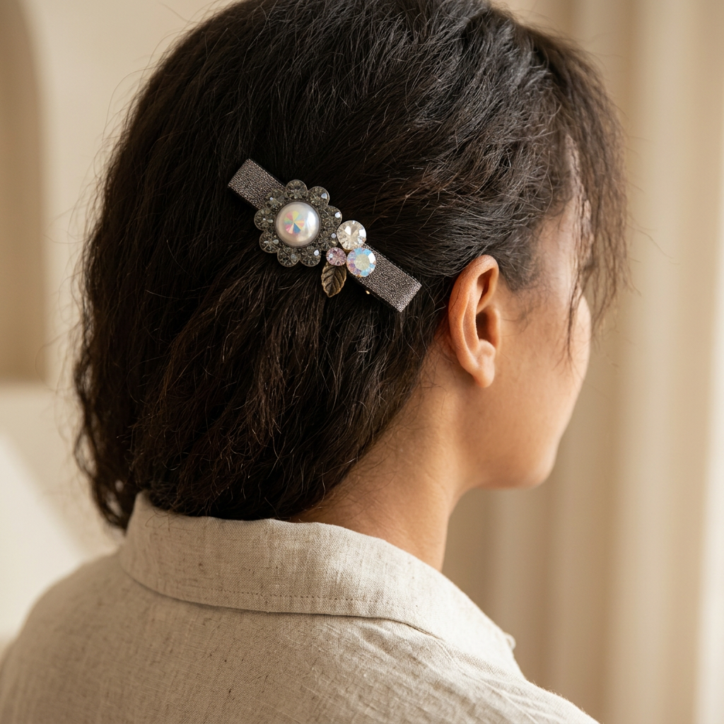 Rhinestone Flower Duckbill Clip for Bangs