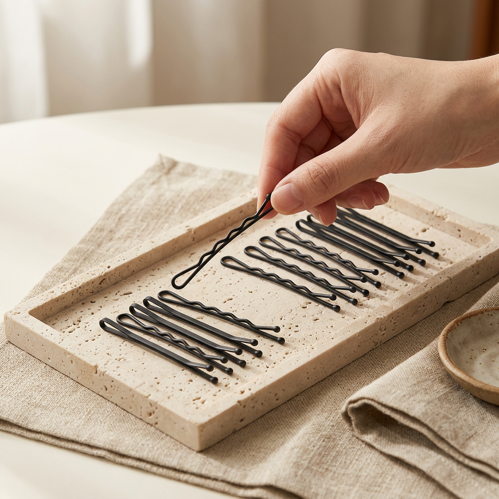 Black Bobby Pins Card, Wave or Straight