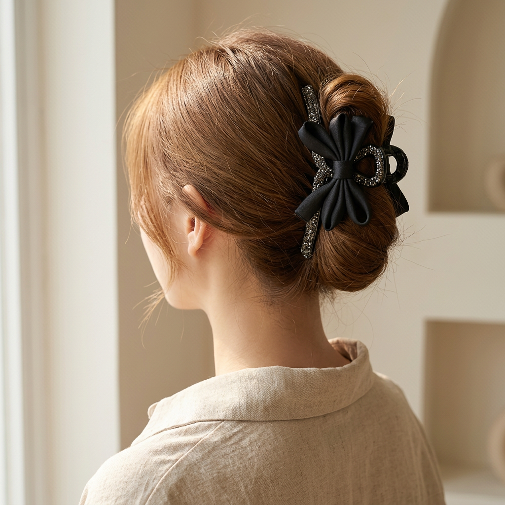 Crystal Bow Twist Clip in Black, Updo Hair Clip
