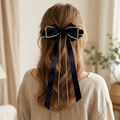 Black Bow Hair Clip with Rhinestone Tassel Ribbons