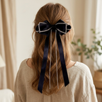 Black Bow Hair Clip with Rhinestone Tassel Ribbons
