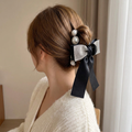 Oversized Glitter Bow Claw Clip with Pearls