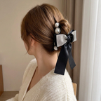 Oversized Glitter Bow Claw Clip with Pearls
